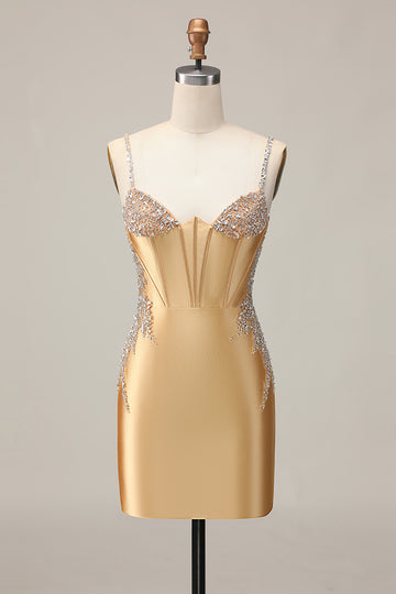 Golden Corset Appliqued Bodycon Homecoming Dress
